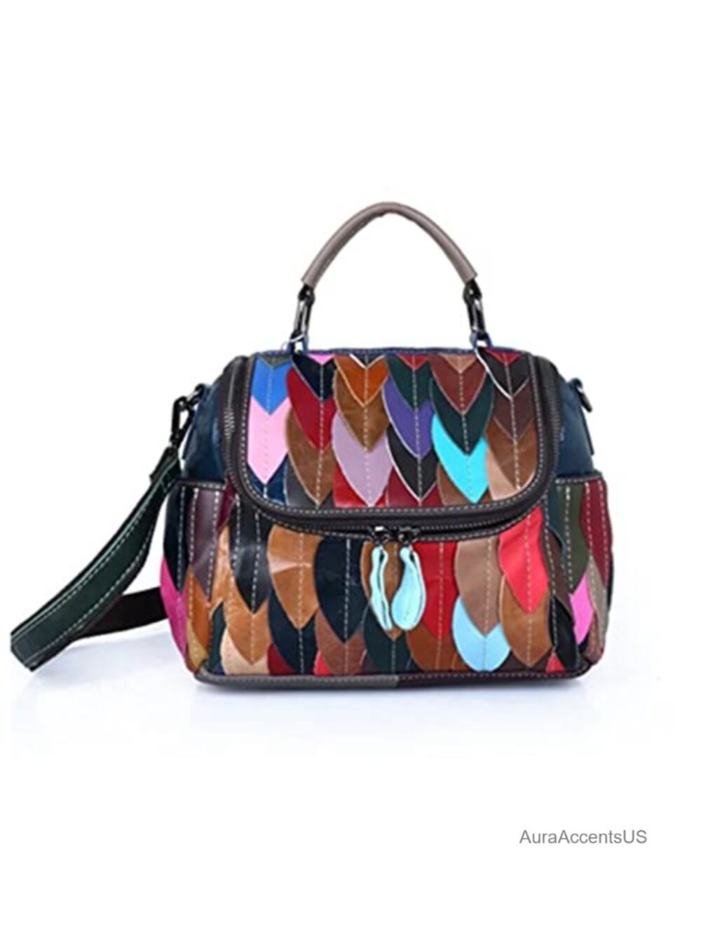 Genuine Cow Leather Leaves Stitching Crossbody Handbag Tote Shoulder Bag